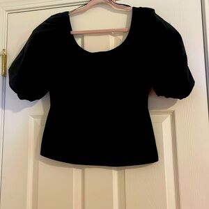 THEORY puffed sleeved top! Elegant & flattering spandex bodice/décolletage SZ M.